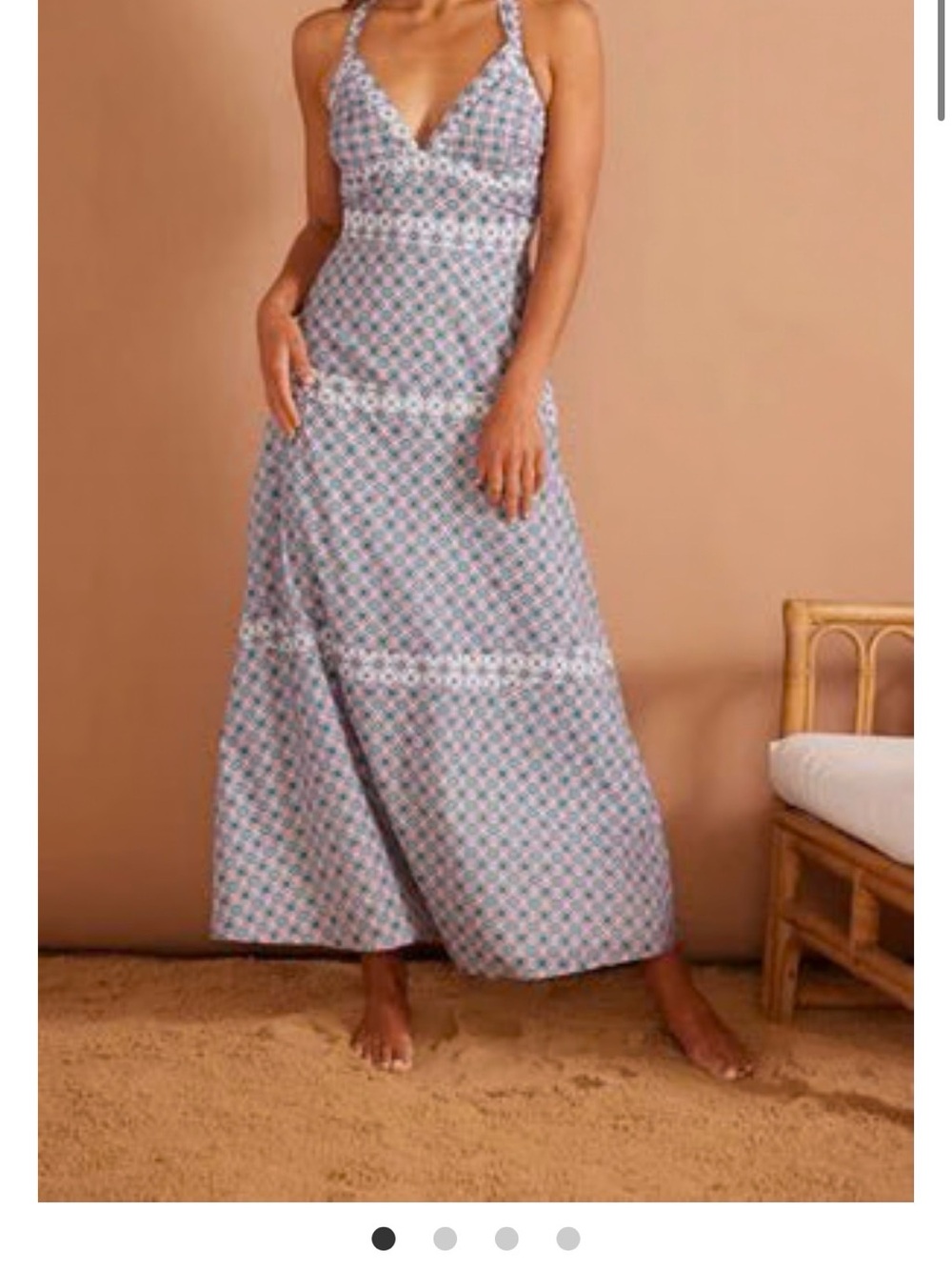 MINKPINK Blue and White Halter Midi Dress with Small Floral Print